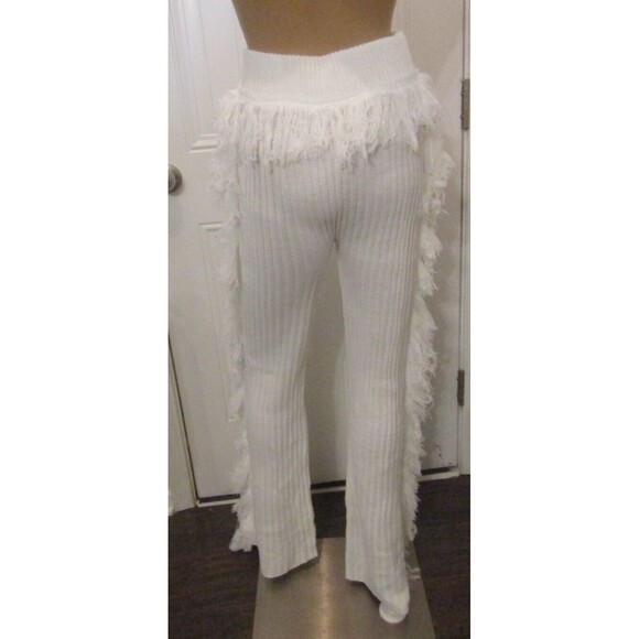 C.H.Y Fashion White Sweater Pant Set Cable Knit 2 Pc Fringe Tassel NWOT Size L - Picture 8 of 11